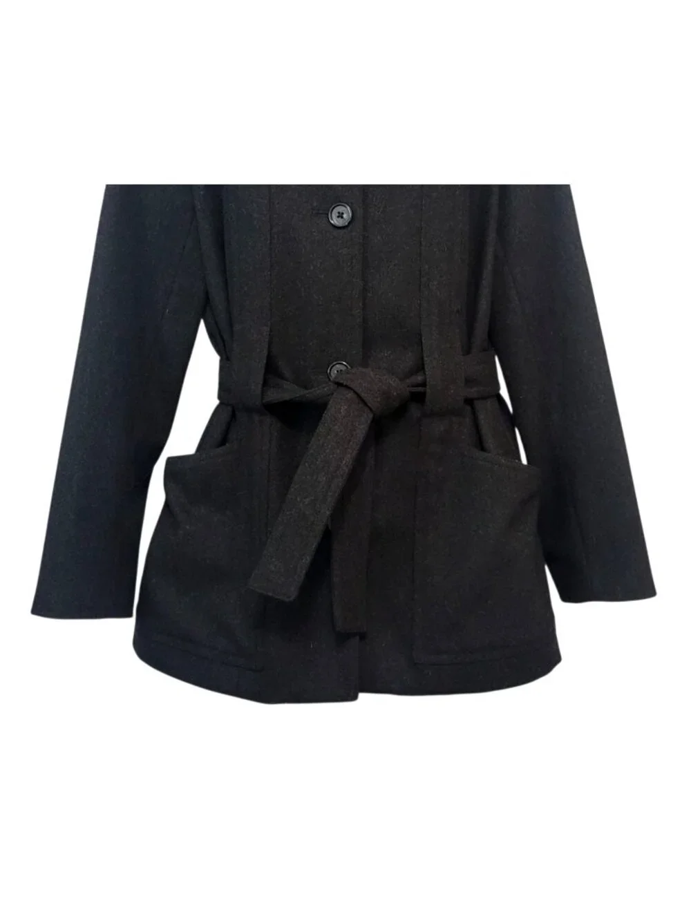J. CREW Black Wool Belted Coat Classic Single-Breasted Structured Jacket